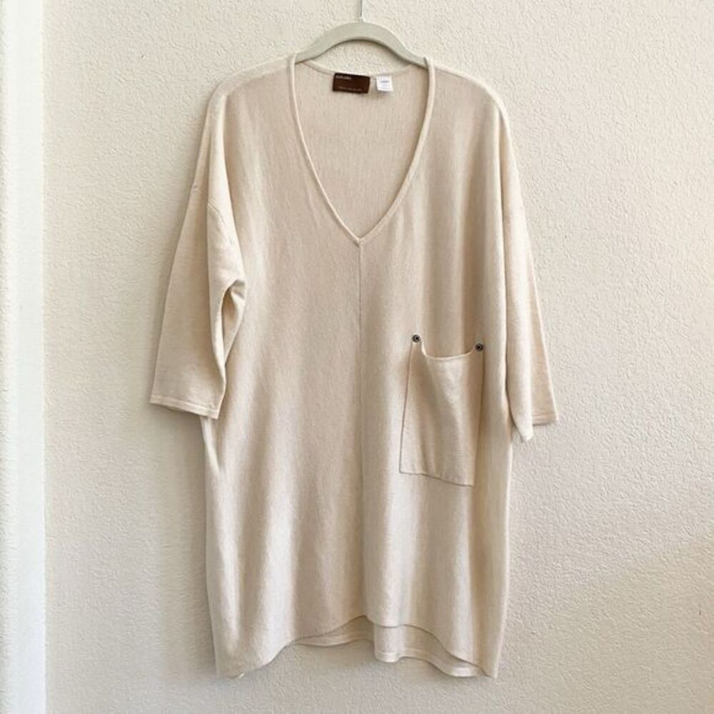 Kerisma Raven Cream Scoop Neck Tunic Length Lagenlook Sweater Top Wool Blend M/L